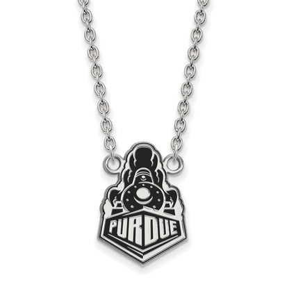 Sterlingsilber Rhodiniert Logoart Purdue University Boilermakers Zug Logo Groß Emailliert Anhänger 18 Zoll Halskette