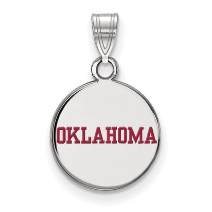 Sterlingsilber Rhodiniert Logoart University Of Oklahoma Klein Emailliert Plättchen Anhänger