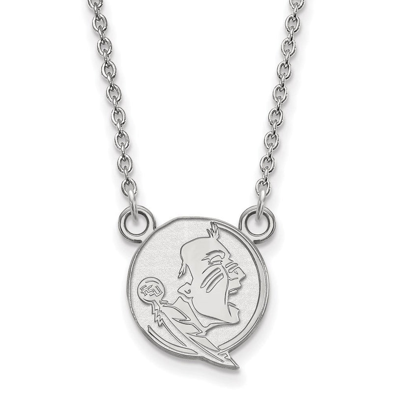Sterlingsilber Rhodiniert Logoart Florida State University Seminole Klein Anhänger 18 Zoll Halskette