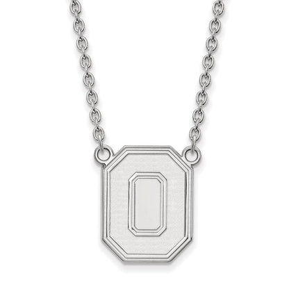 Sterlingsilber Rhodiniert Logoart The Ohio State University Buchstabe O Groß Anhänger 18 Zoll Halskette