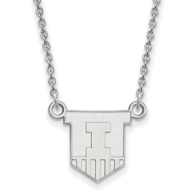 Sterlingsilber Rhodiniert Logoart University Of Illinois Victory Abzeichen Klein Anhänger 18 Zoll Halskette