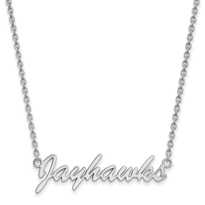 Sterlingsilber Rhodiniert Logoart University Of Kansas Jayhawks Schreibschrift Anhänger 18 Zoll Halskette