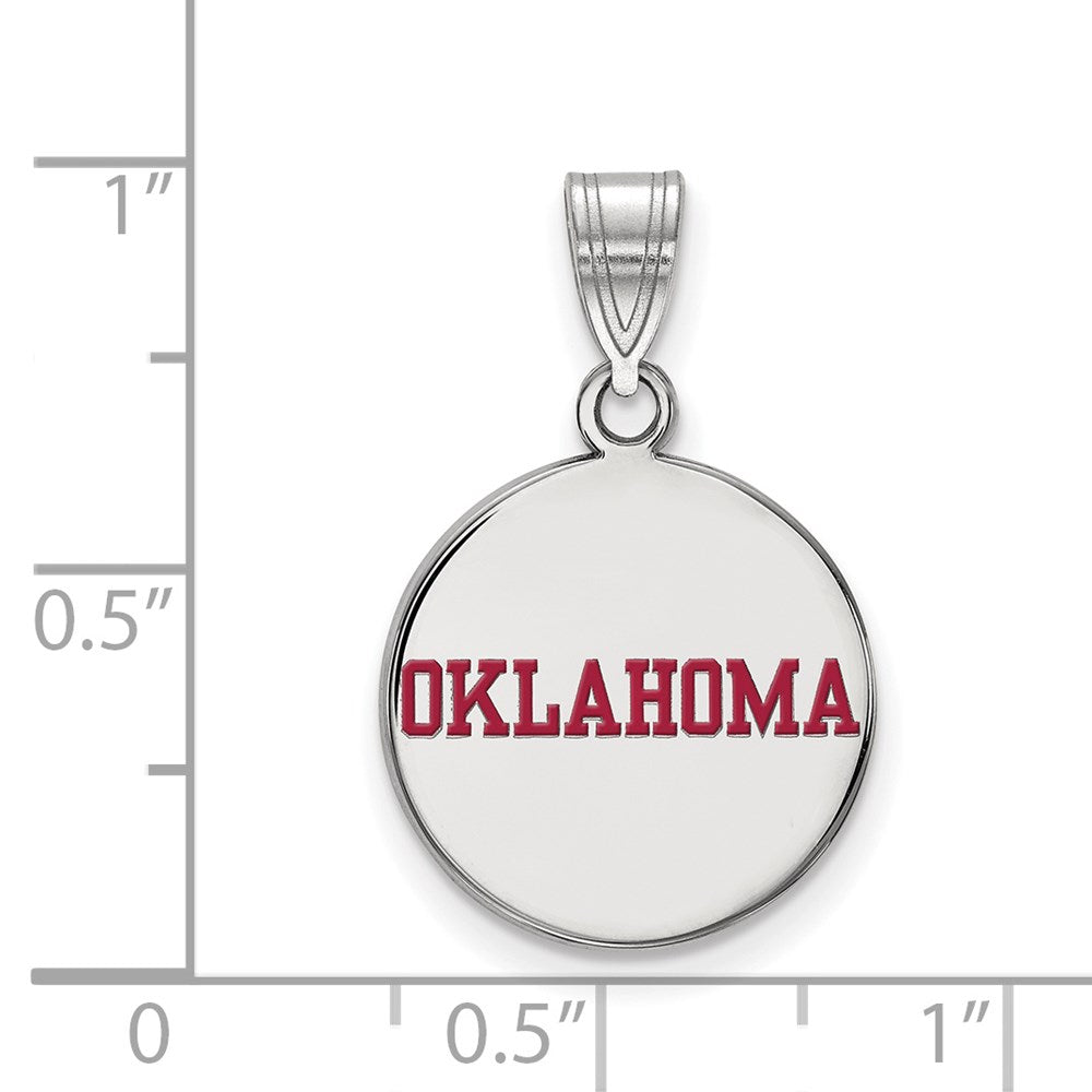 Sterlingsilber Rhodiniert Logoart University Of Oklahoma Mittel Emailliert Plättchen Anhänger