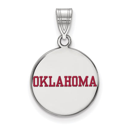 Sterlingsilber Rhodiniert Logoart University Of Oklahoma Mittel Emailliert Plättchen Anhänger