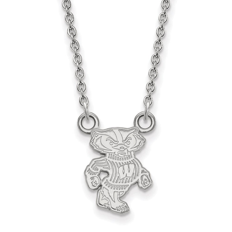 10K Weißgold Logoart University Of Wisconsin Badger Klein Anhänger 18 Zoll Halskette