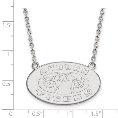 Sterlingsilber Rhodiniert Logoart Auburn Tigers Groß Anhänger 18 Zoll Halskette