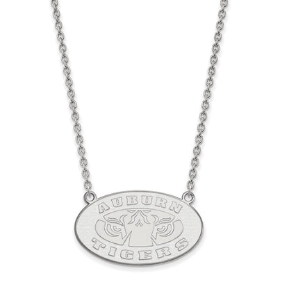 Sterlingsilber Rhodiniert Logoart Auburn Tigers Groß Anhänger 18 Zoll Halskette