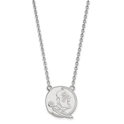 Sterlingsilber Rhodiniert Logoart Florida State University Seminole Groß Anhänger 18 Zoll Halskette