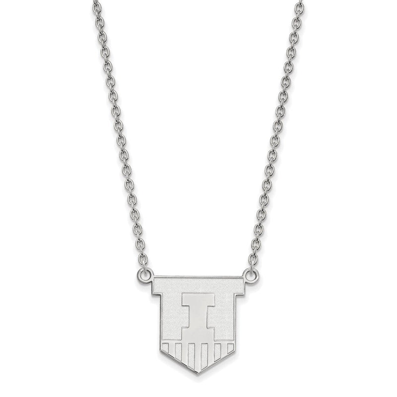 Sterlingsilber Rhodiniert Logoart University Of Illinois Victory Abzeichen Groß Anhänger 18 Zoll Halskette
