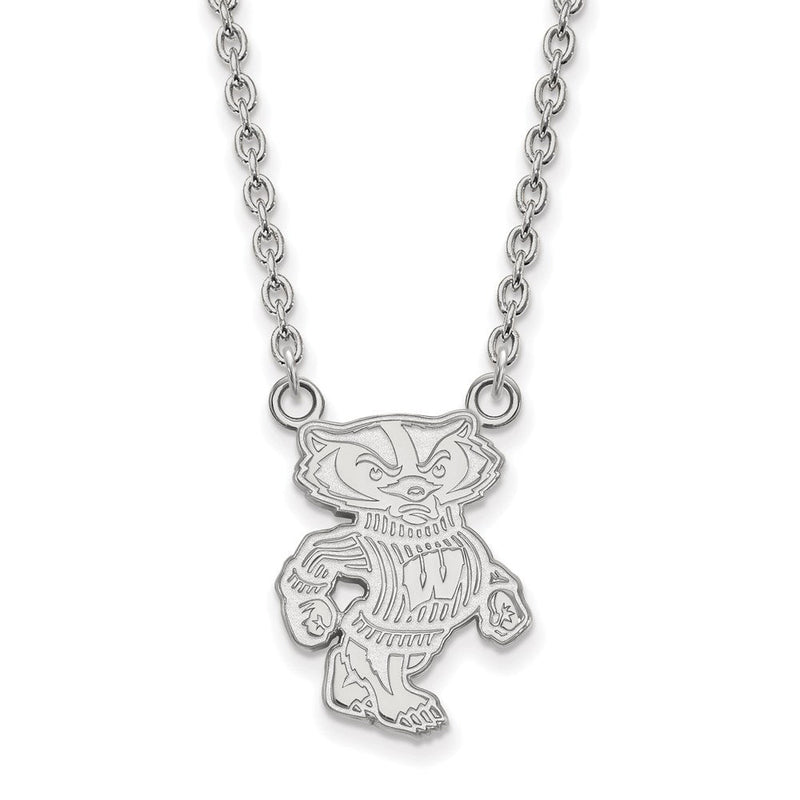 Sterlingsilber Rhodiniert Logoart University Of Wisconsin Badger Groß Anhänger 18 Zoll Halskette
