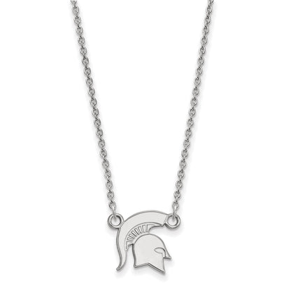 Sterlingsilber Rhodiniert Logoart Michigan State University Spartan Klein Anhänger 18 Zoll Halskette