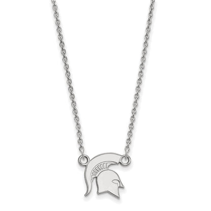 Sterlingsilber Rhodiniert Logoart Michigan State University Spartan Klein Anhänger 18 Zoll Halskette