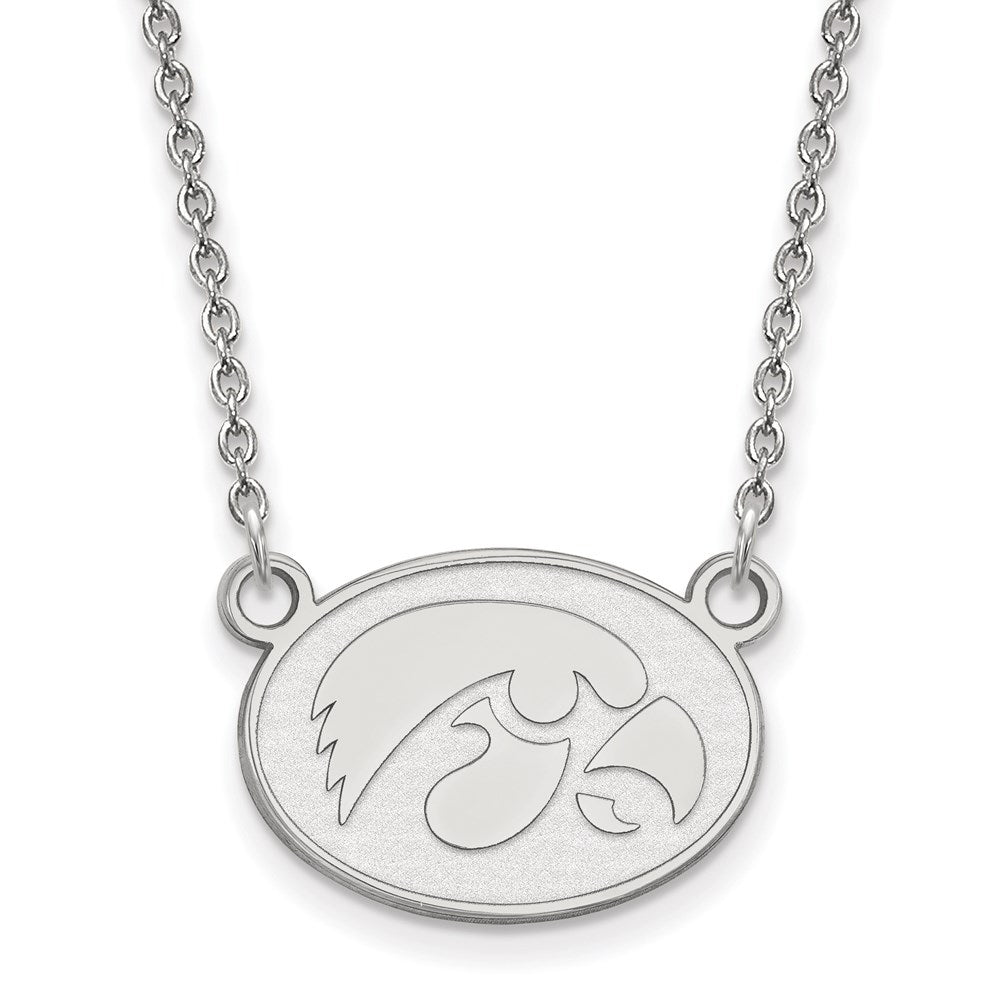 14K Weißgold Logoart University Of Iowa Hawk Klein Oval Anhänger 18 Zoll Halskette