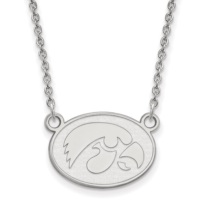 Sterlingsilber Rhodiniert Logoart University Of Iowa Hawk Klein Oval Anhänger 18 Zoll Halskette