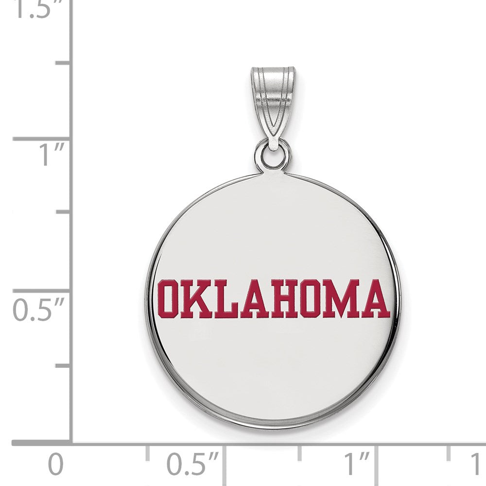 Sterlingsilber Rhodiniert Logoart University Of Oklahoma Groß Emailliert Plättchen Anhänger