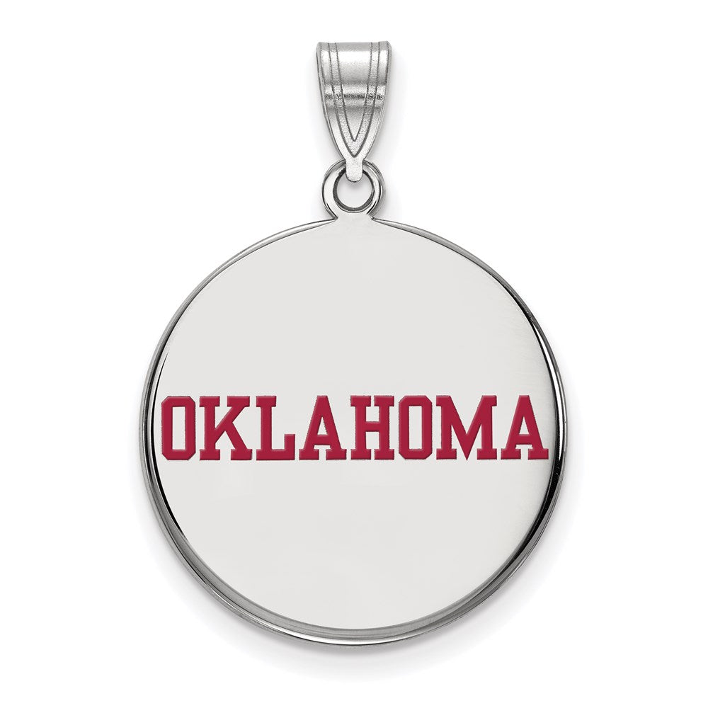 Sterlingsilber Rhodiniert Logoart University Of Oklahoma Groß Emailliert Plättchen Anhänger