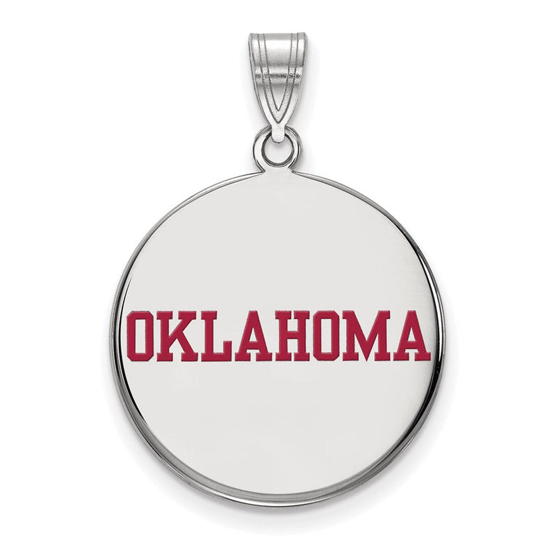 Sterlingsilber Rhodiniert Logoart University Of Oklahoma Groß Emailliert Plättchen Anhänger