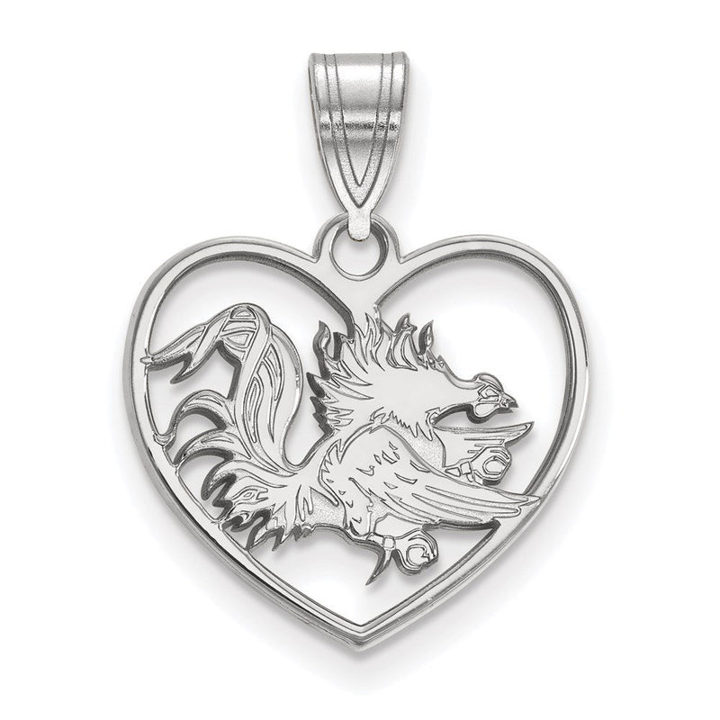 Sterlingsilber Rhodiniert Logoart University Of South Carolina Gamecock Herz Anhänger