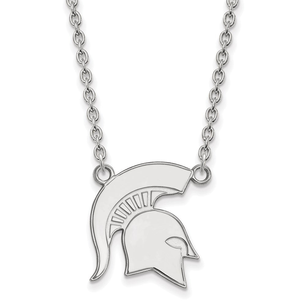 14K Weißgold Logoart Michigan State University Spartan Groß Anhänger 18 Zoll Halskette