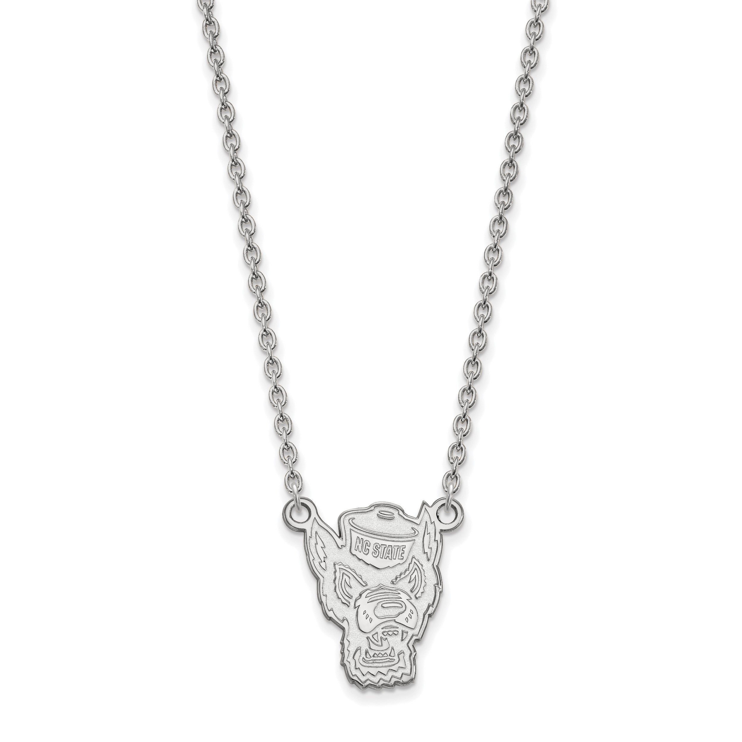 Sterlingsilber Rhodiniert Logoart North Carolina State University Wolf Groß Anhänger 18 Zoll Halskette