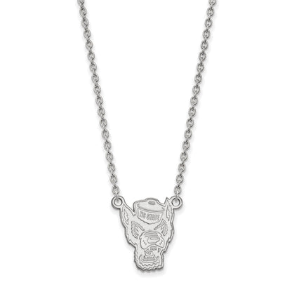 Sterlingsilber Rhodiniert Logoart North Carolina State University Wolf Groß Anhänger 18 Zoll Halskette