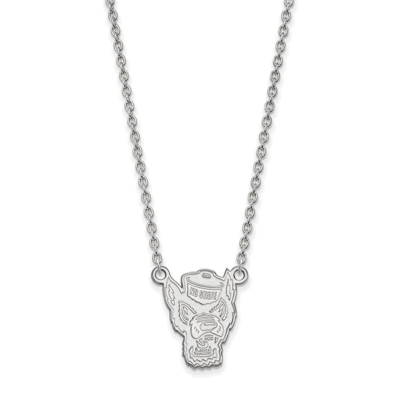 Sterlingsilber Rhodiniert Logoart North Carolina State University Wolf Groß Anhänger 18 Zoll Halskette