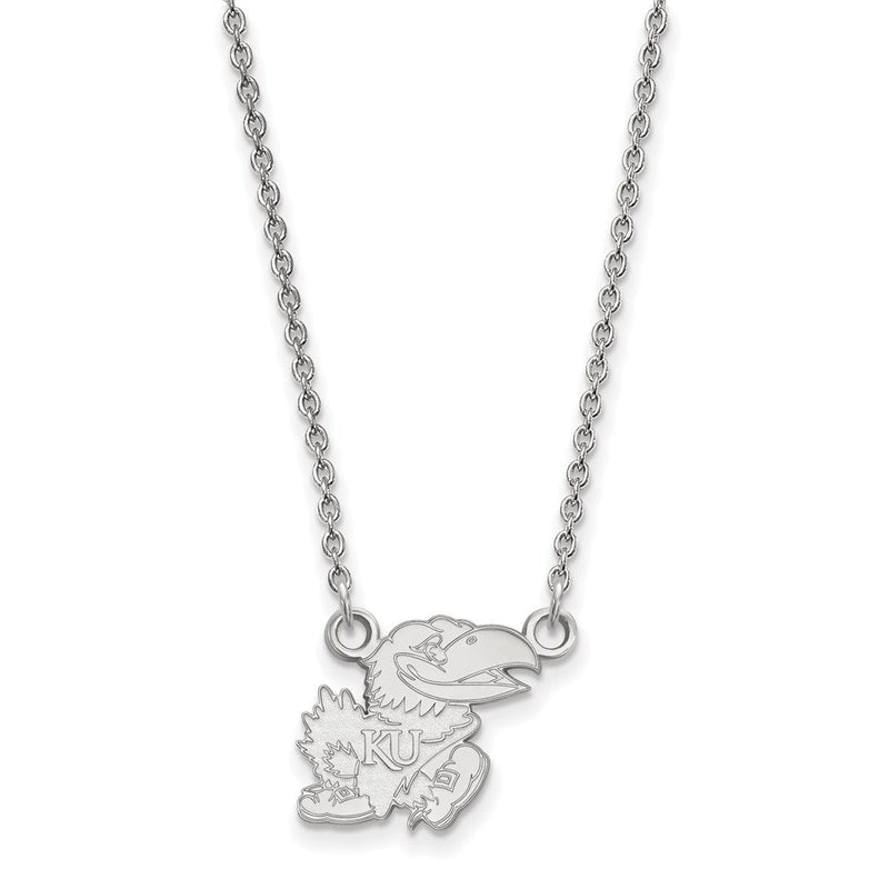 Sterlingsilber Rhodiniert Logoart University Of Kansas Jayhawk Klein Anhänger 18 Zoll Halskette