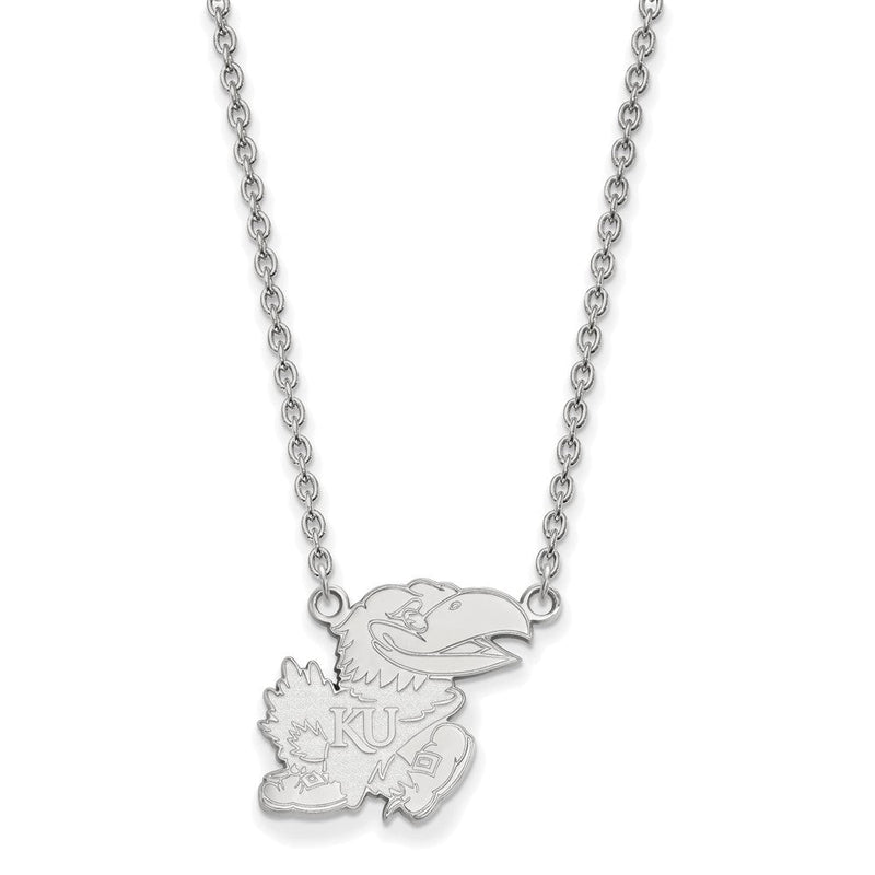Sterlingsilber Rhodiniert Logoart University Of Kansas Jayhawk Groß Anhänger 18 Zoll Halskette