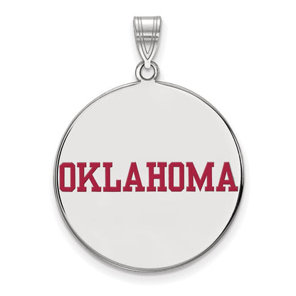 Sterlingsilber Rhodiniert Logoart University Of Oklahoma Extra Groß Emailliert Plättchen Anhänger