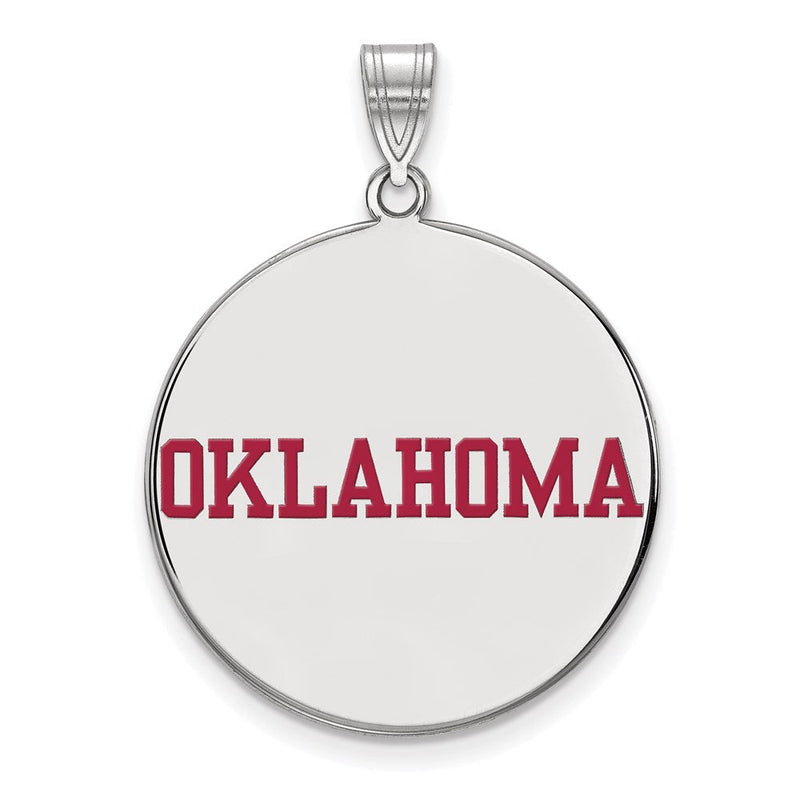 Sterlingsilber Rhodiniert Logoart University Of Oklahoma Extra Groß Emailliert Plättchen Anhänger
