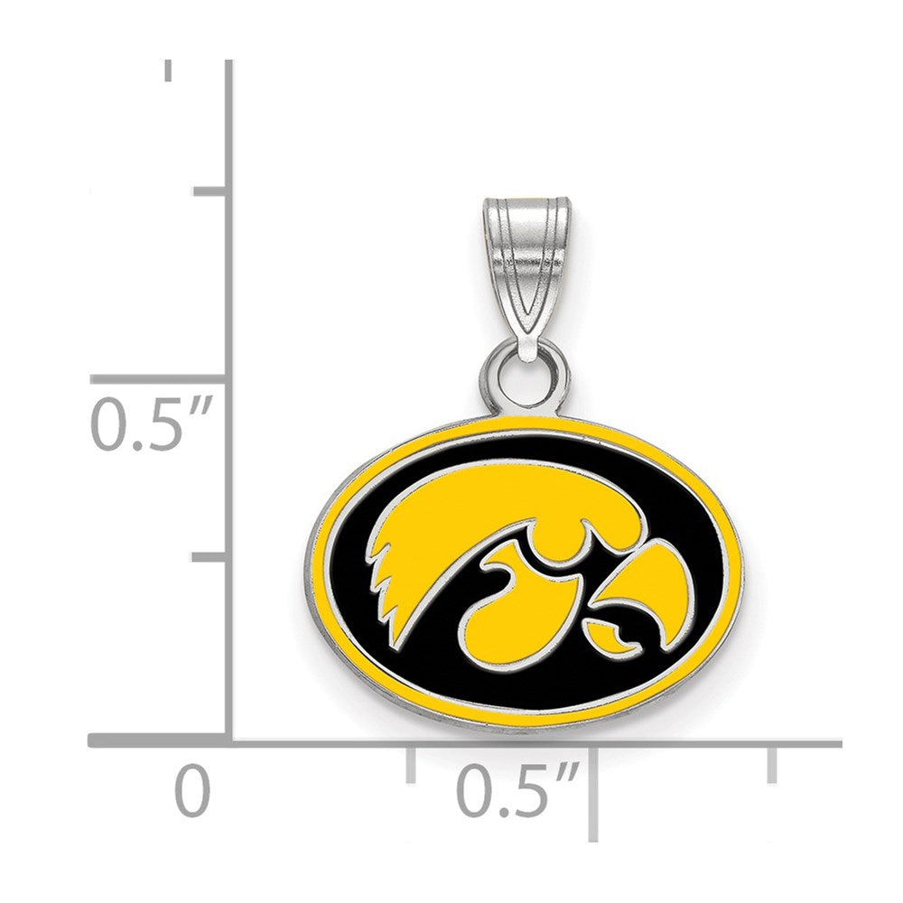 Sterlingsilber Rhodiniert Logoart University Of Iowa Hawk Klein Oval Emailliert Anhänger
