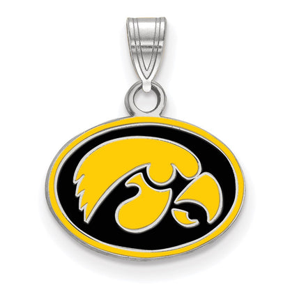 Sterlingsilber Rhodiniert Logoart University Of Iowa Hawk Klein Oval Emailliert Anhänger