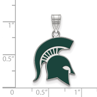 Sterlingsilber Rhodiniert Logoart Michigan State University Spartan Groß Emailliert Anhänger