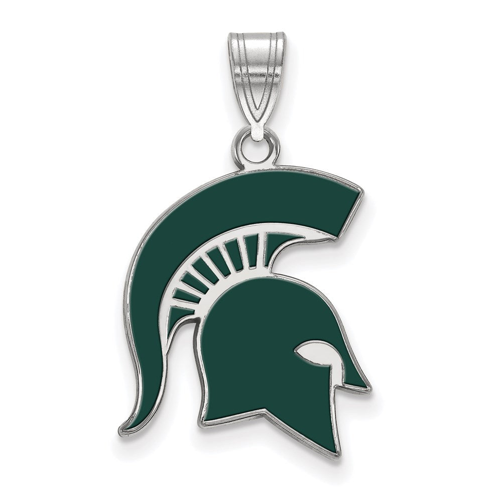Sterlingsilber Rhodiniert Logoart Michigan State University Spartan Groß Emailliert Anhänger