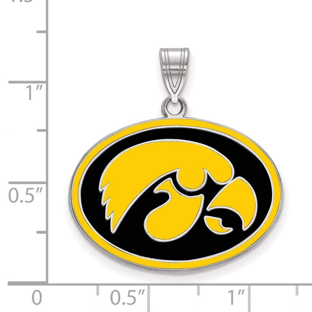 Sterlingsilber Rhodiniert Logoart University Of Iowa Hawk Groß Oval Emailliert Anhänger