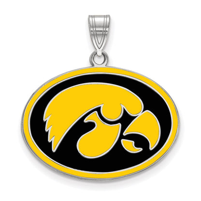 Sterlingsilber Rhodiniert Logoart University Of Iowa Hawk Groß Oval Emailliert Anhänger