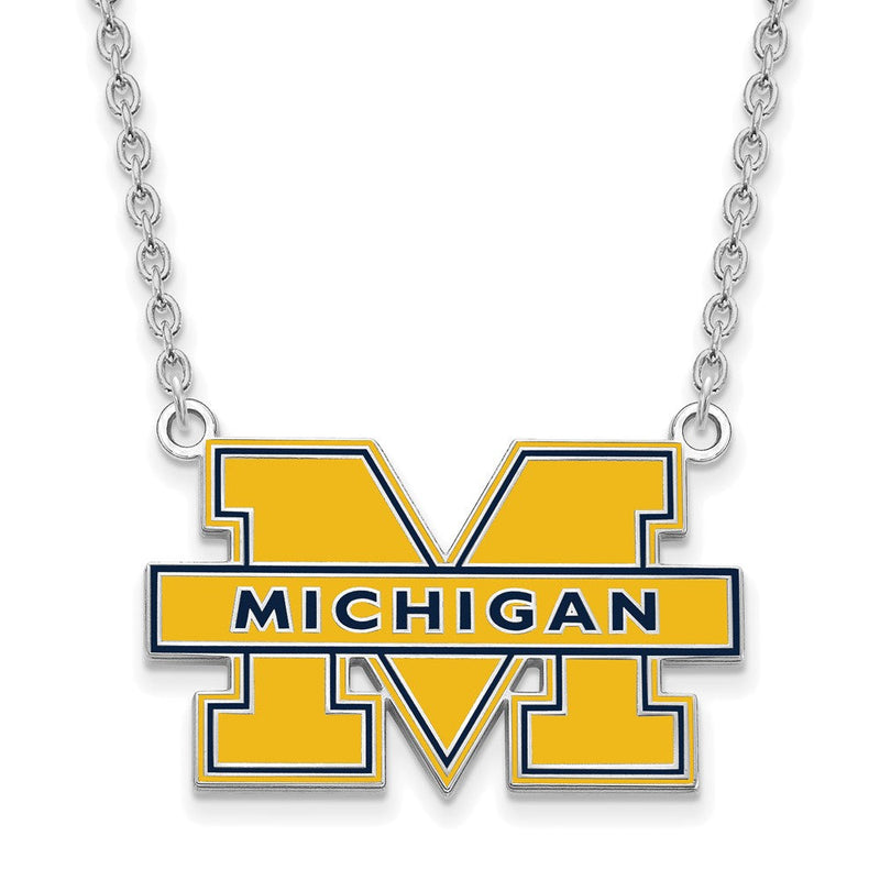 Sterlingsilber Rhodiniert Logoart University Of Michigan Buchstabe M Groß Blau Emailliert Anhänger 18 Zoll Halskette