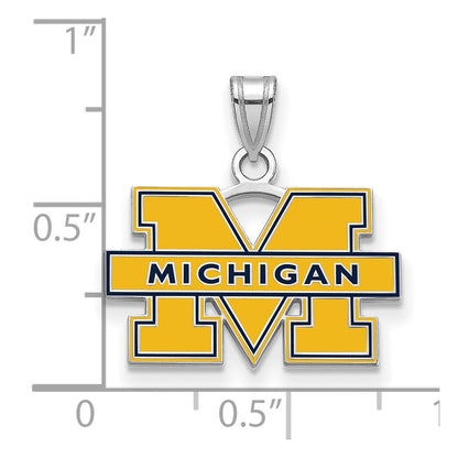 Sterlingsilber Rhodiniert Logoart University Of Michigan Buchstabe M Klein Blau Emailliert Anhänger