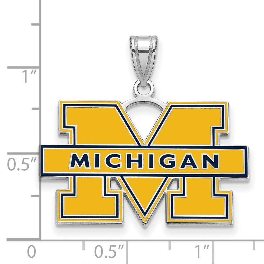 Sterlingsilber Rhodiniert Logoart University Of Michigan Buchstabe M Groß Blau Emailliert Anhänger