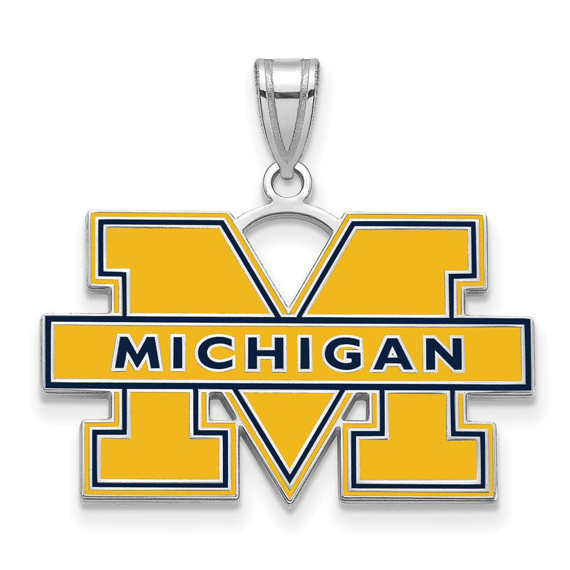 Sterlingsilber Rhodiniert Logoart University Of Michigan Buchstabe M Groß Blau Emailliert Anhänger