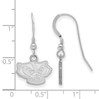 Sterlingsilber Rhodiniert Logoart University Of Wisconsin Badger Extra Klein Hängend Draht Ohrringe