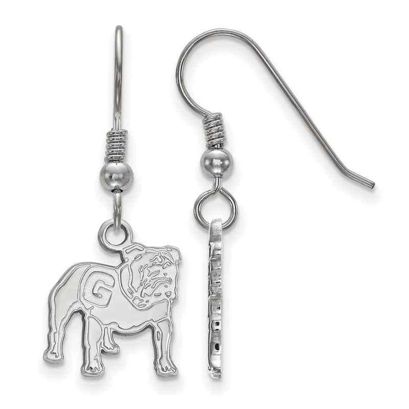Sterlingsilber Rhodiniert Logoart University Of Georgia Bulldog Klein Hängend Draht Ohrringe