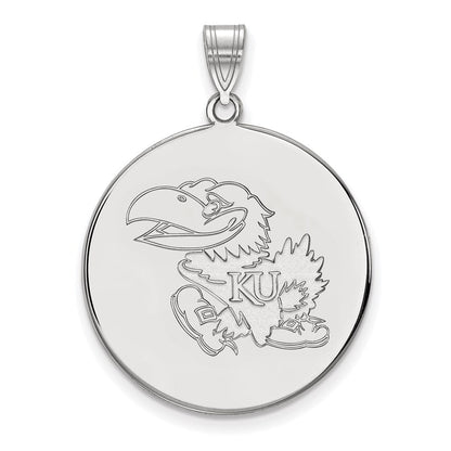 Sterlingsilber Rhodiniert Logoart University Of Kansas Jayhawk Extra Groß Plättchen Anhänger