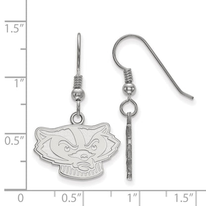 Sterlingsilber Rhodiniert Logoart University Of Wisconsin Badger Klein Hängend Draht Ohrringe