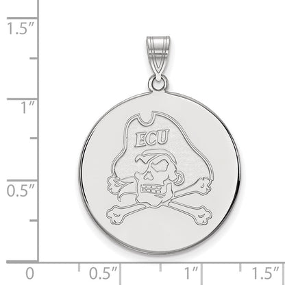 Sterlingsilber Rhodiniert Logoart Ost Carolina University Pirat Extra Groß Plättchen Anhänger