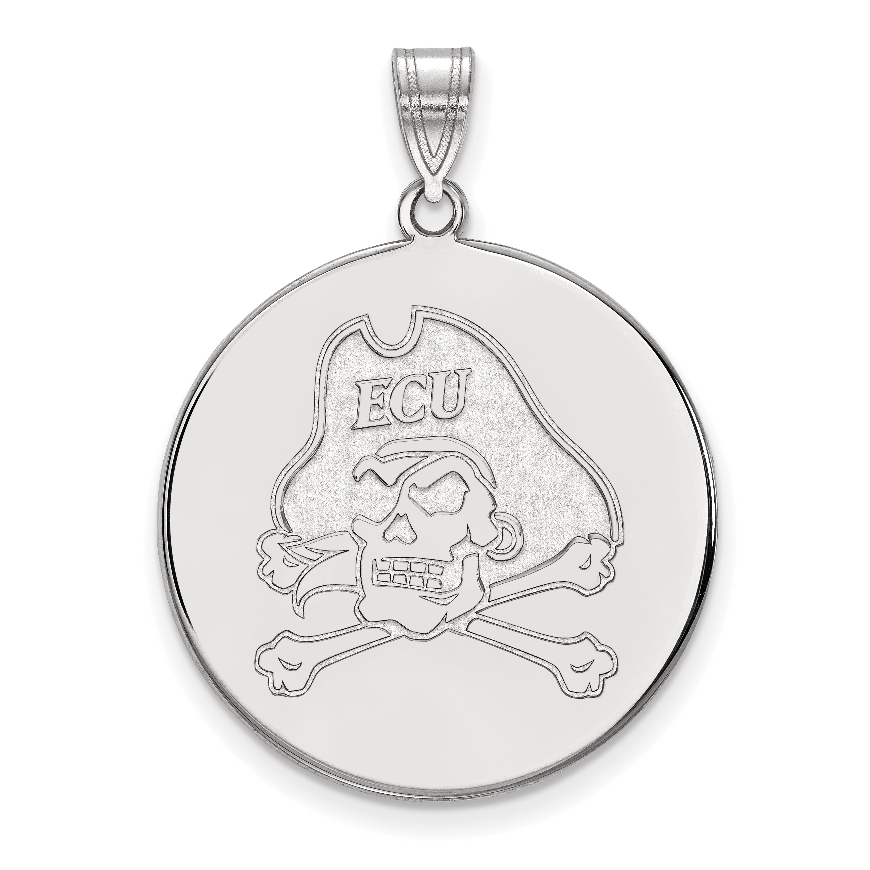 14K Weißgold Logoart Ost Carolina University Pirat Extra Groß Plättchen Anhänger
