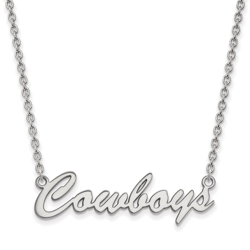 Sterlingsilber Rhodiniert Logoart Oklahoma State University Cowboys Schreibschrift Mittel Anhänger 18 Zoll Halskette