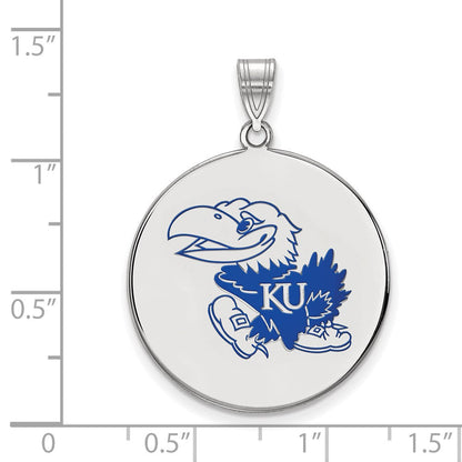 Sterlingsilber Rhodiniert Logoart University Of Kansas Jayhawk Extra Groß Emailliert Plättchen Anhänger