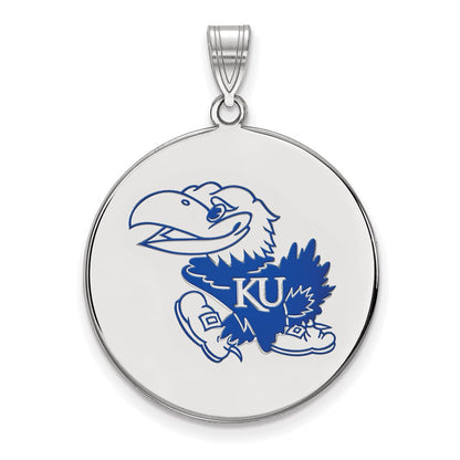 Sterlingsilber Rhodiniert Logoart University Of Kansas Jayhawk Extra Groß Emailliert Plättchen Anhänger