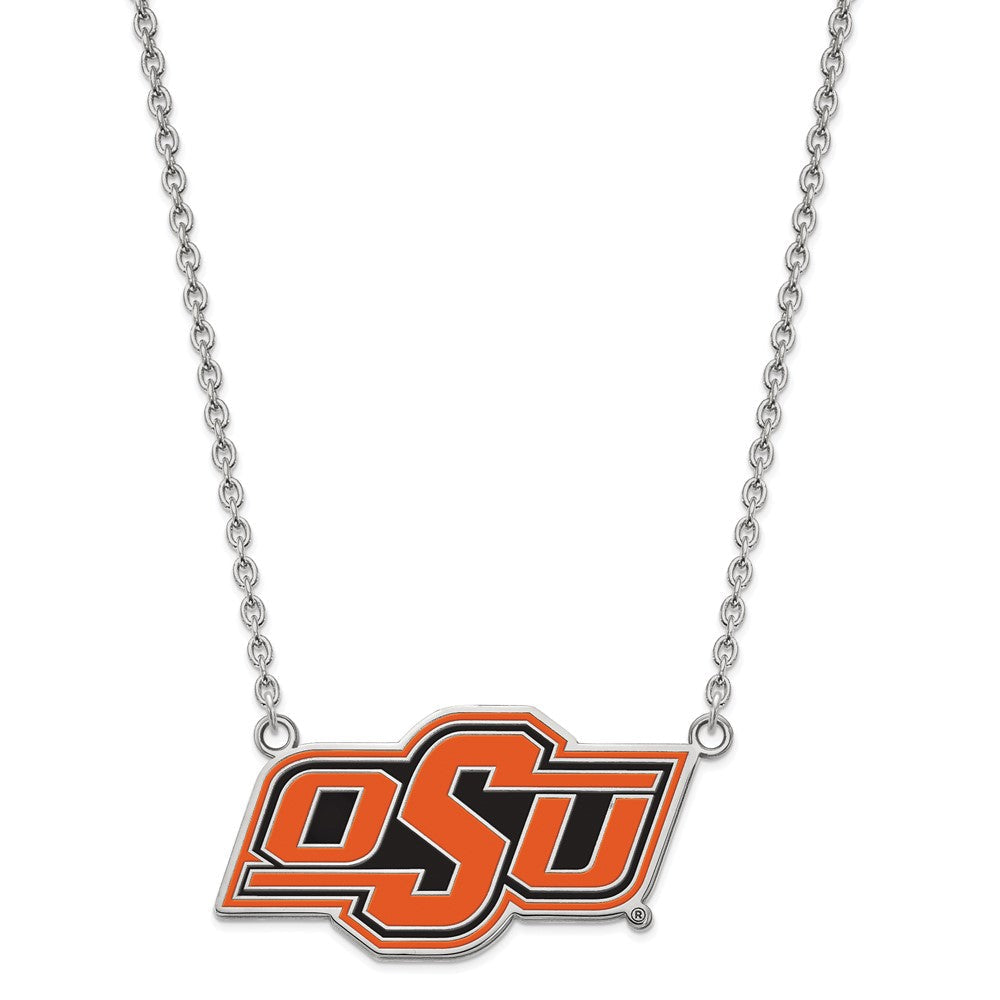 Sterlingsilber Rhodiniert Logoart Oklahoma State University O S U Groß Emailliert Anhänger 18 Zoll Halskette
